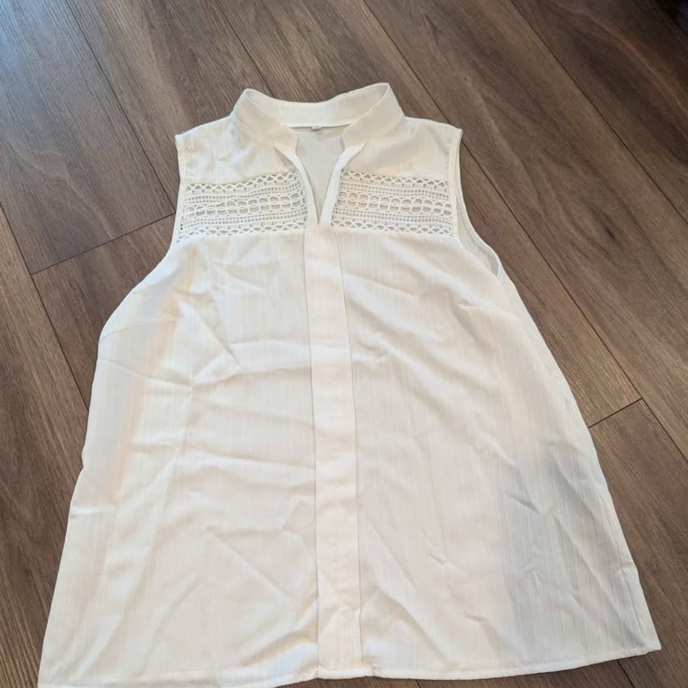 Sleeveless White Blouse with Lace Detail